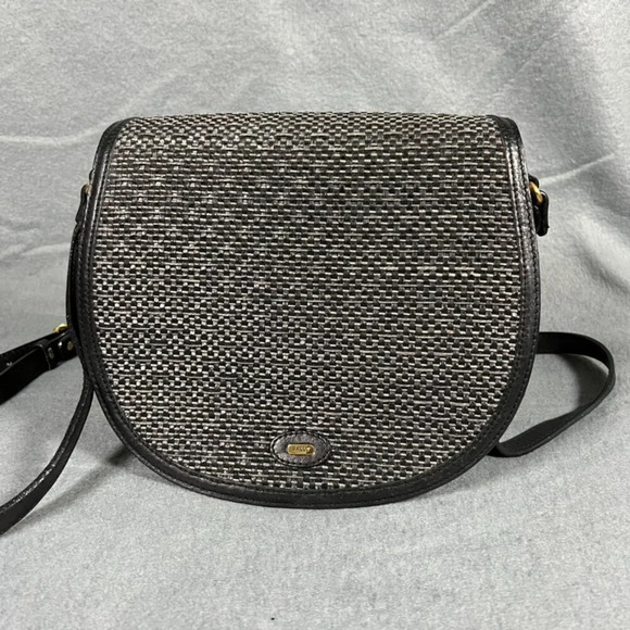 Bally Handbags - Vintage Bally Woven Straw Leather Crossbody Shoulder Bag RARE Black Grey